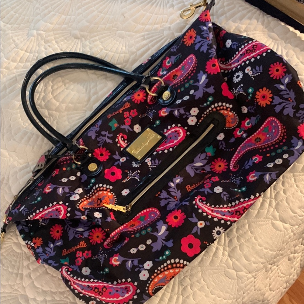 Betsey Johnson Black and Pink large Tote with Paisley Design